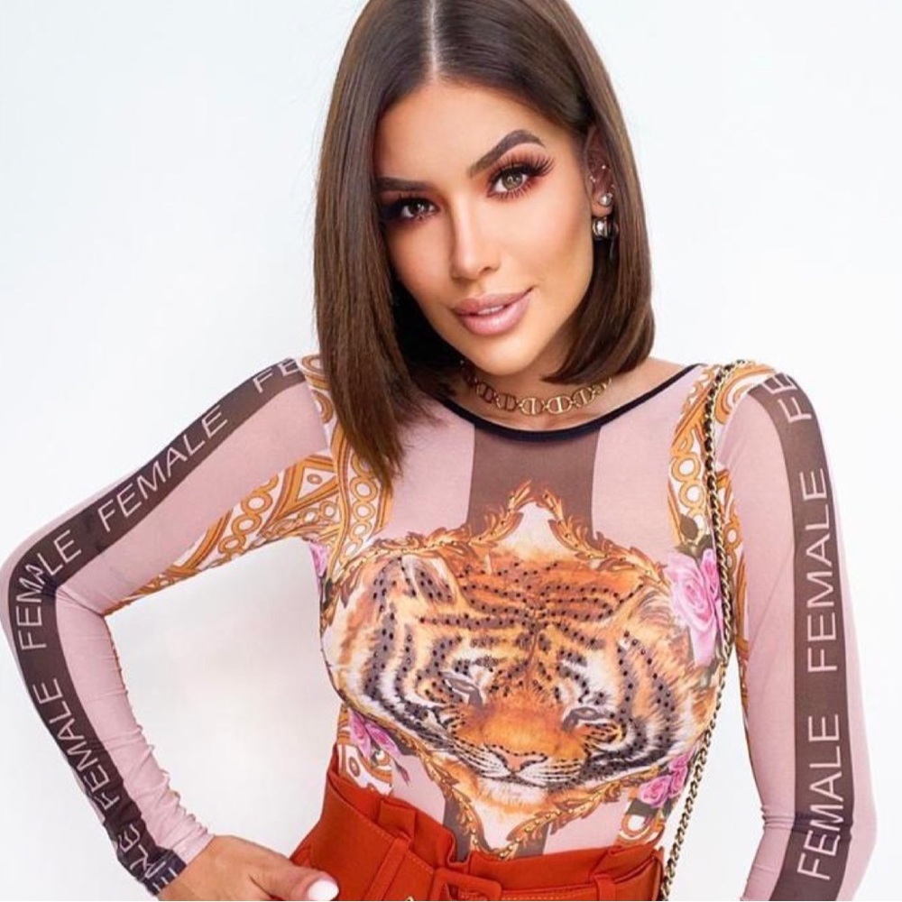 Printed Tulle Bodysuit